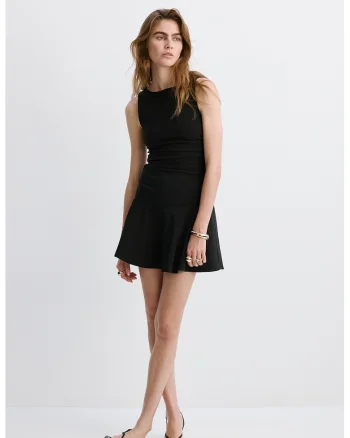 Rochie evazata cu detalii drapate, Negru
