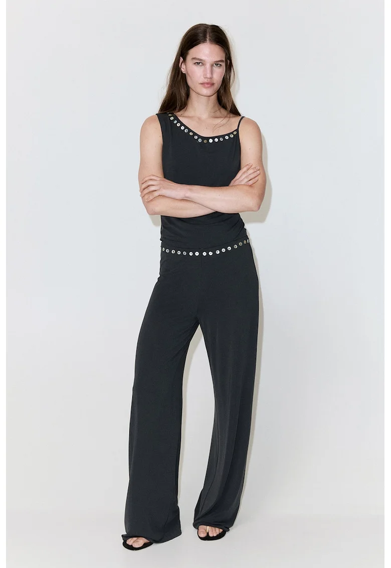 Pantaloni drepti cu talie medie, Gri carbune
