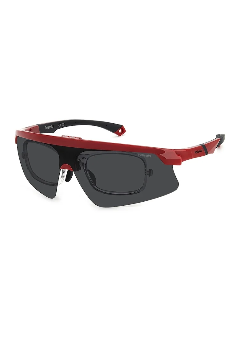 Ochelari de soare wrap cu lentile polarizate, Negru/Rosu vermillion