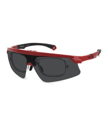 Ochelari de soare wrap cu lentile polarizate, Negru/Rosu vermillion