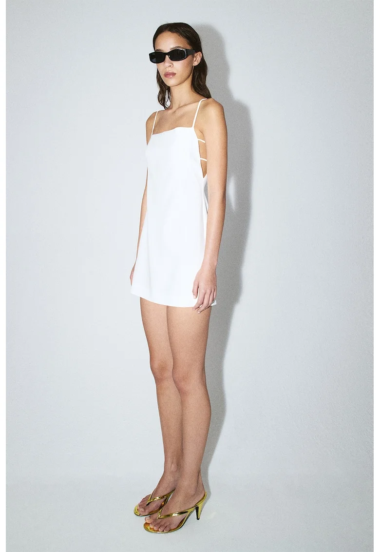 Rochie scurta tip furou cu decolteu patrat, Alb