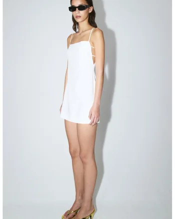 Rochie scurta tip furou cu decolteu patrat, Alb