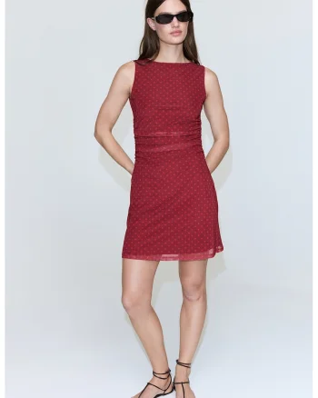 Rochie din tul cu buline, Rosu inchis