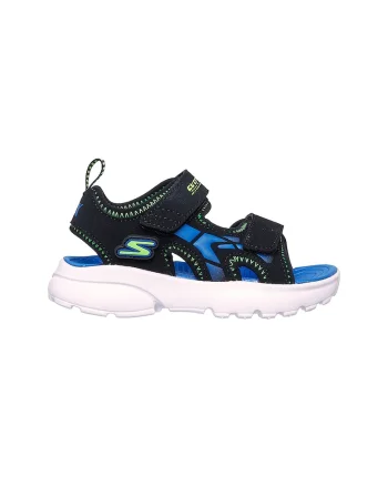Sandale cu inchidere velcro si detalii logo, Negru/Verde lime