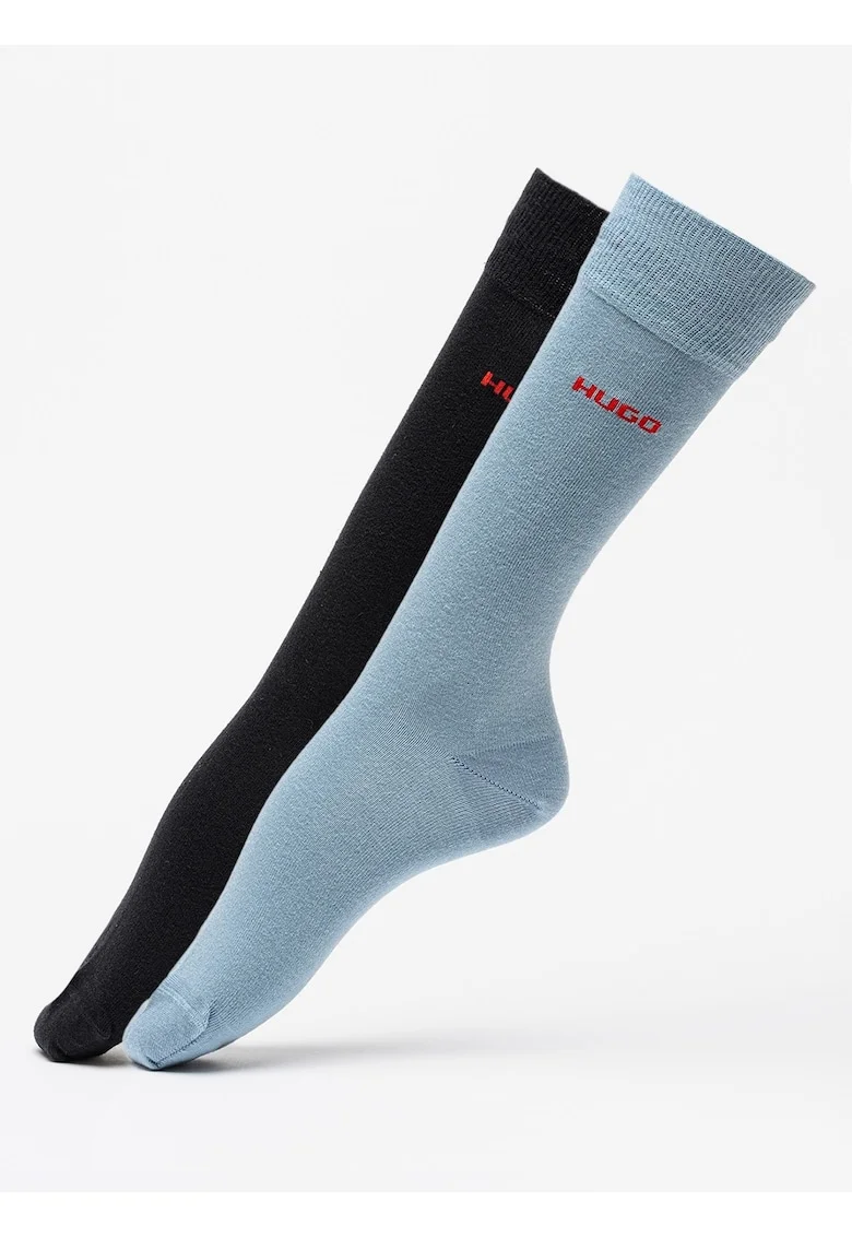Set de sosete lungi cu logo - 2 perechi, Negru/Albastru prafuit