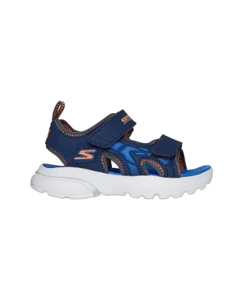 Sandale cu inchidere velcro si detalii logo, Bleumarin