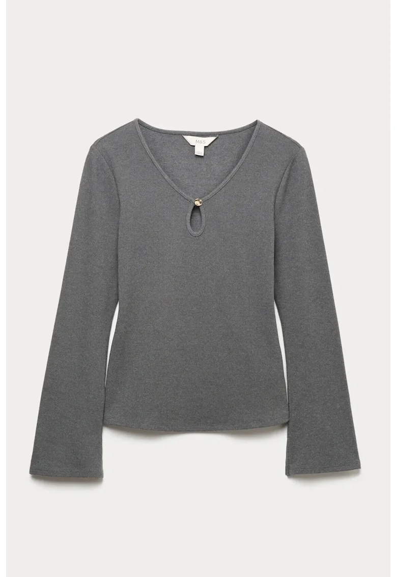 Bluza slim fit cu decupaj, Gri