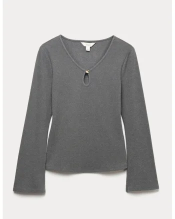 Bluza slim fit cu decupaj, Gri