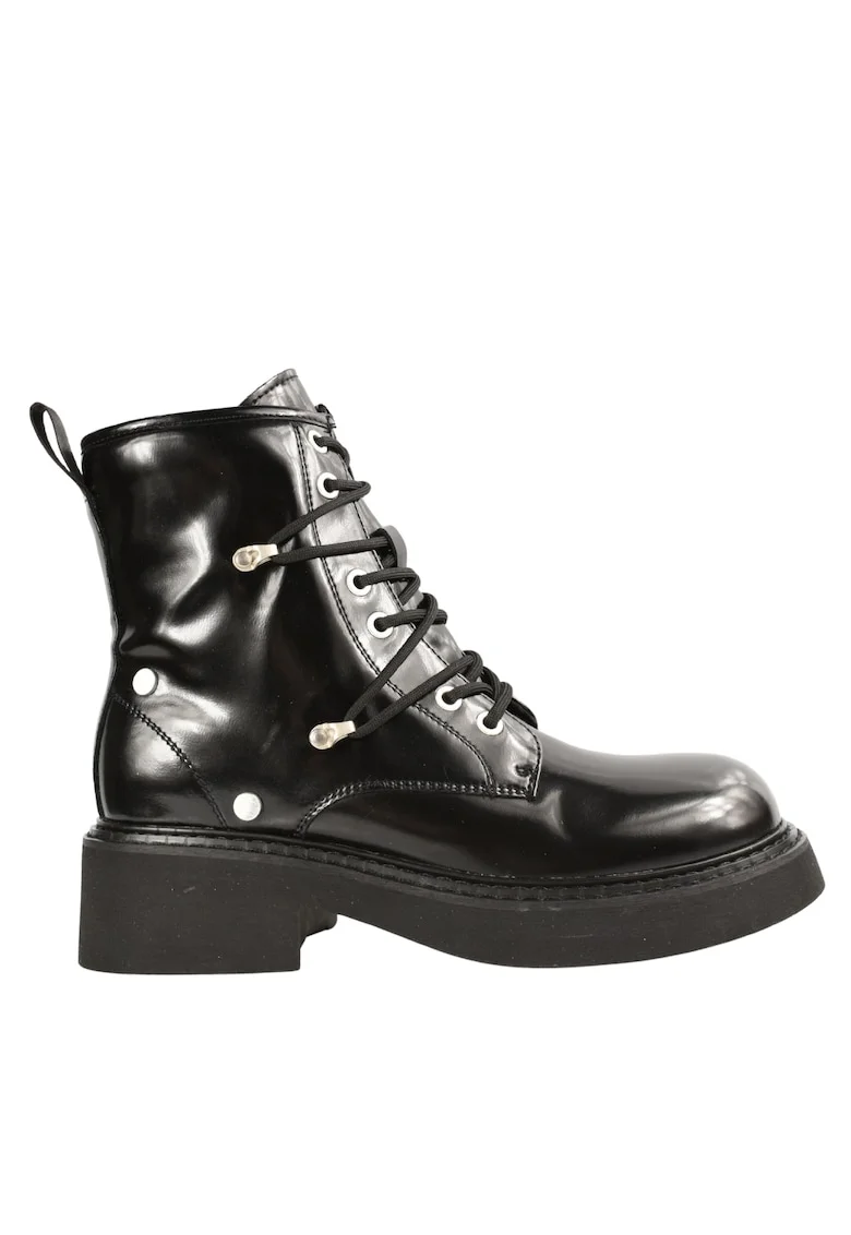 Bocanci casual, dama,  WB700d06A negruwqf piele lacuita, toc, Negru