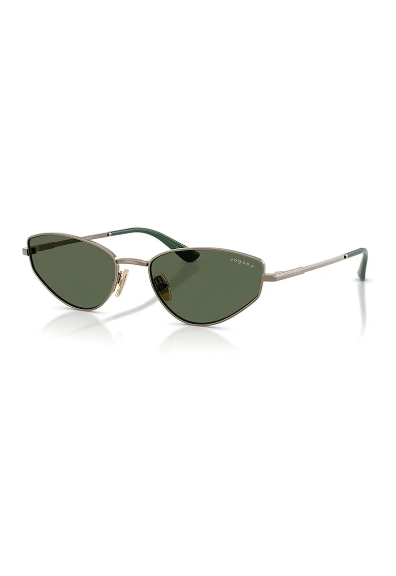 Ochelari de soare cat-eye cu rama metalica, Maro nisip/Verde aquamarin