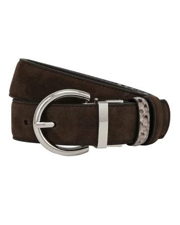 Curea reversibila de piele, Maro inchis/Gri deschis