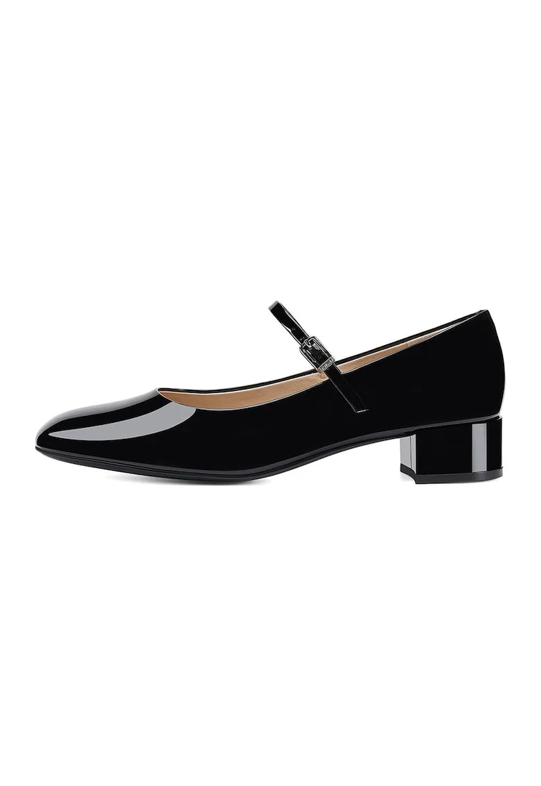 Balerini Mary Jane de piele cu aspect lacuit, Negru