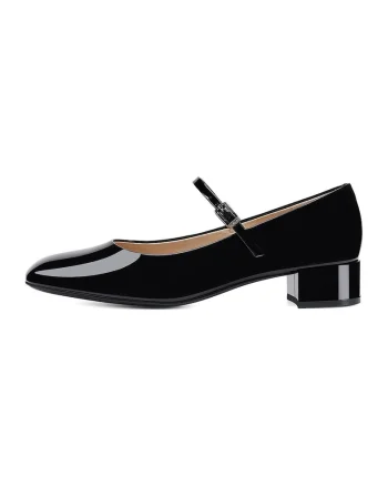 Balerini Mary Jane de piele cu aspect lacuit, Negru