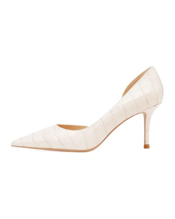 Pantofi de piele cu varf ascutit, Alb fildes