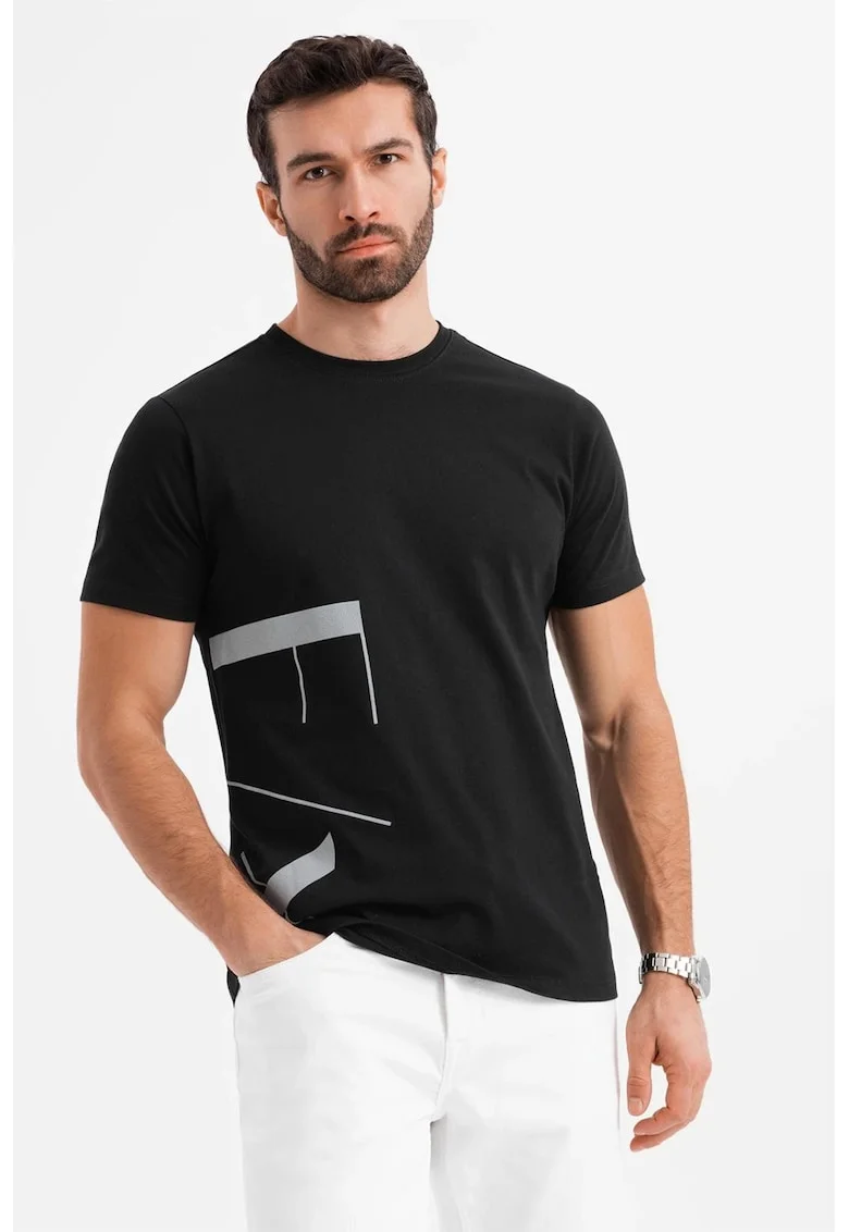 Tricou de bumbac cu imprimeu, Negru/Gri deschis