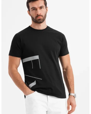 Tricou de bumbac cu imprimeu, Negru/Gri deschis