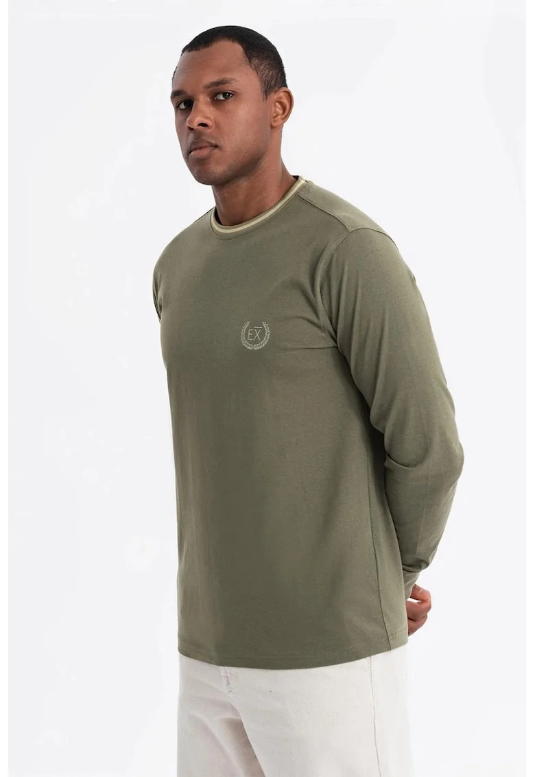 Bluza de bumbac cu logo, Verde masliniu