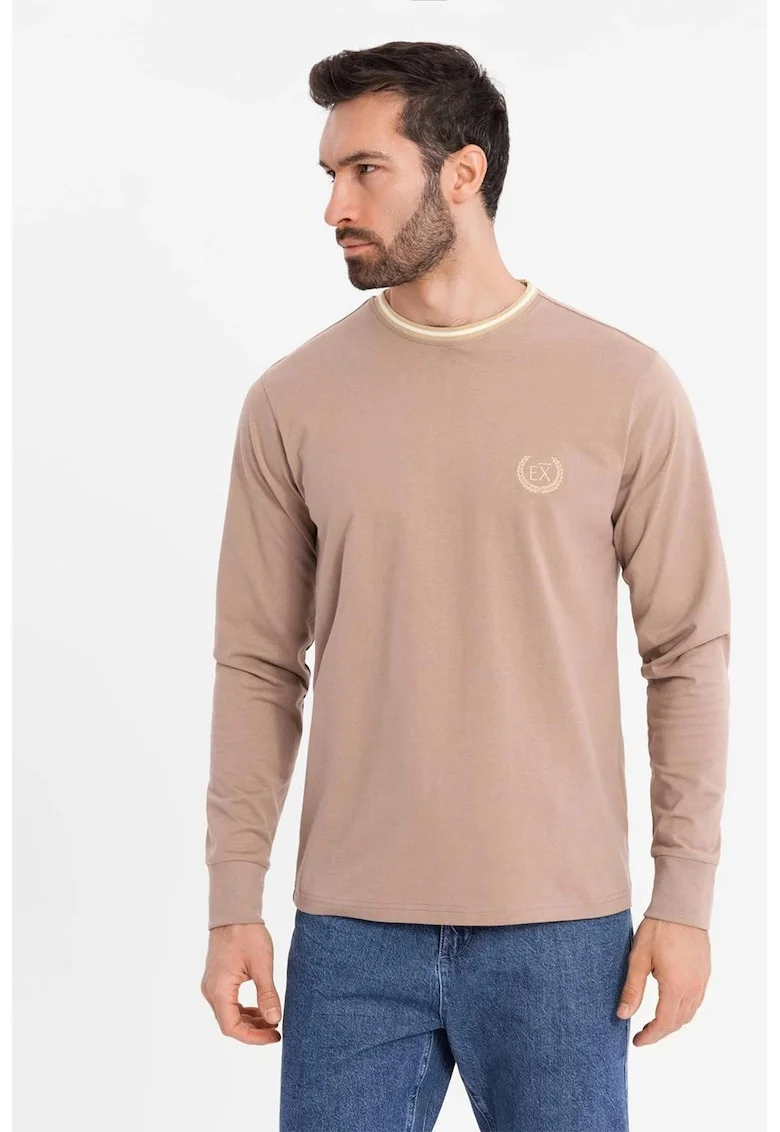 Bluza de bumbac cu logo, Maro camel