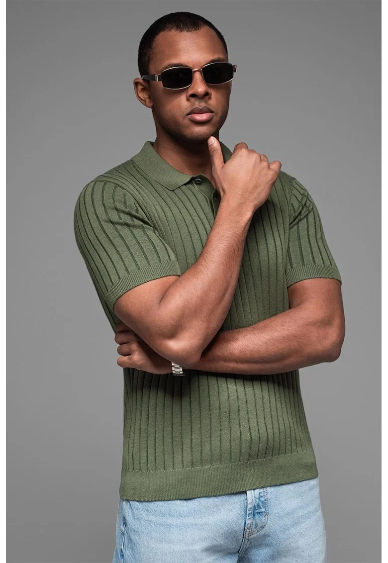 Tricou polo cu aspect striat, Verde