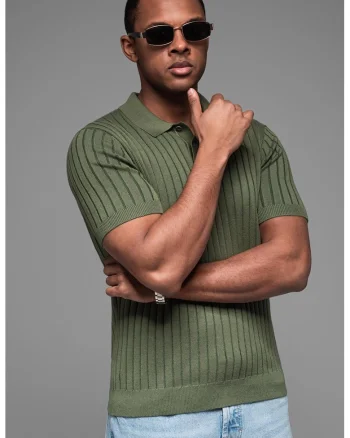 Tricou polo cu aspect striat, Verde