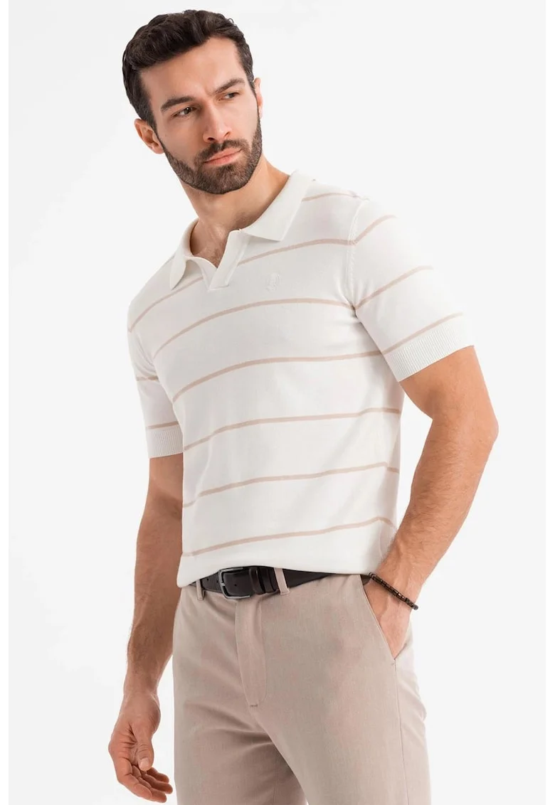 Tricou polo cu dungi, Alb