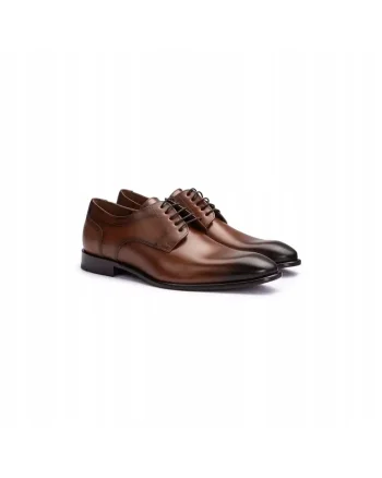 Pantofi derby Leno 110, piele maro cognac, Maro