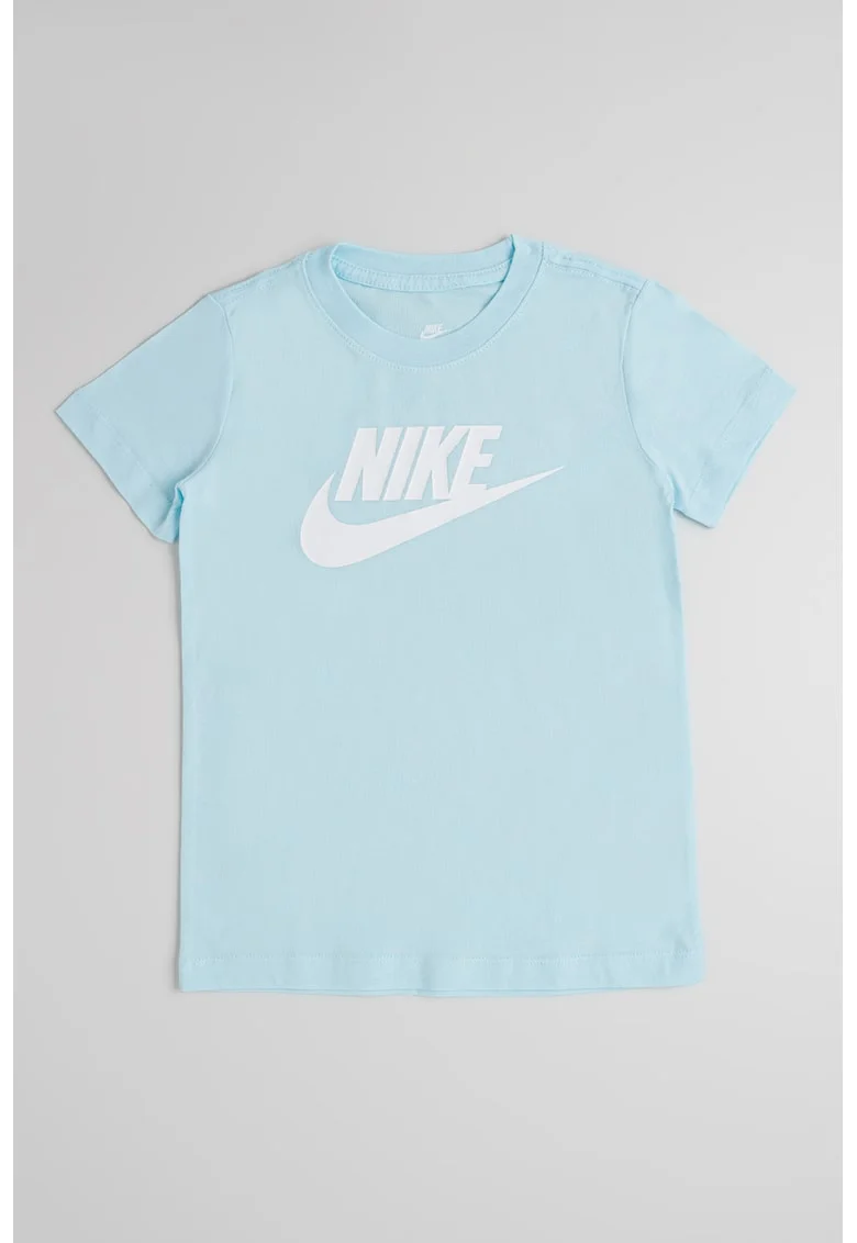 Tricou cu decolteu la baza gatului si imprimeu logo Futura, Alb/Albastru glaciar
