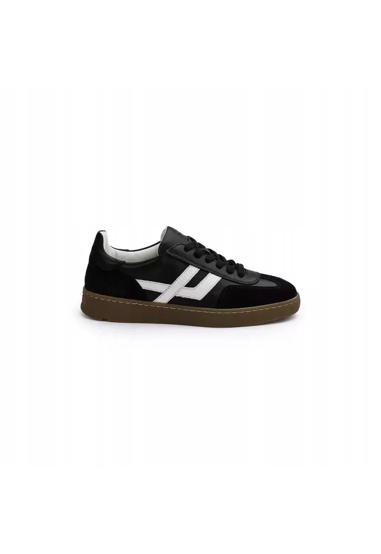 Sneakers femei  BRAVA, piele naturala, negru alb, Negru