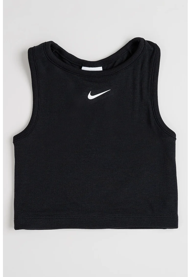 Top crop cu logo, Negru