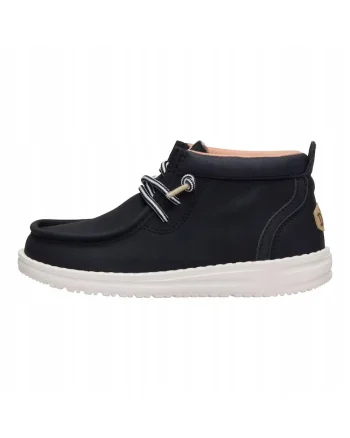 Mocasini Copii Piele Naturala Spuma EVA, Classic Wally Mid, Negru, Negru