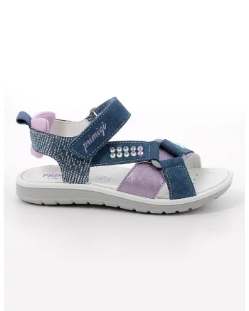 Sandale din piele intoarsa si material textil cu inchidere velcro, Albastru inchis/Lila