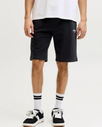 Pantaloni scurti de trening barbati, talie medie, Regular fit, Negru