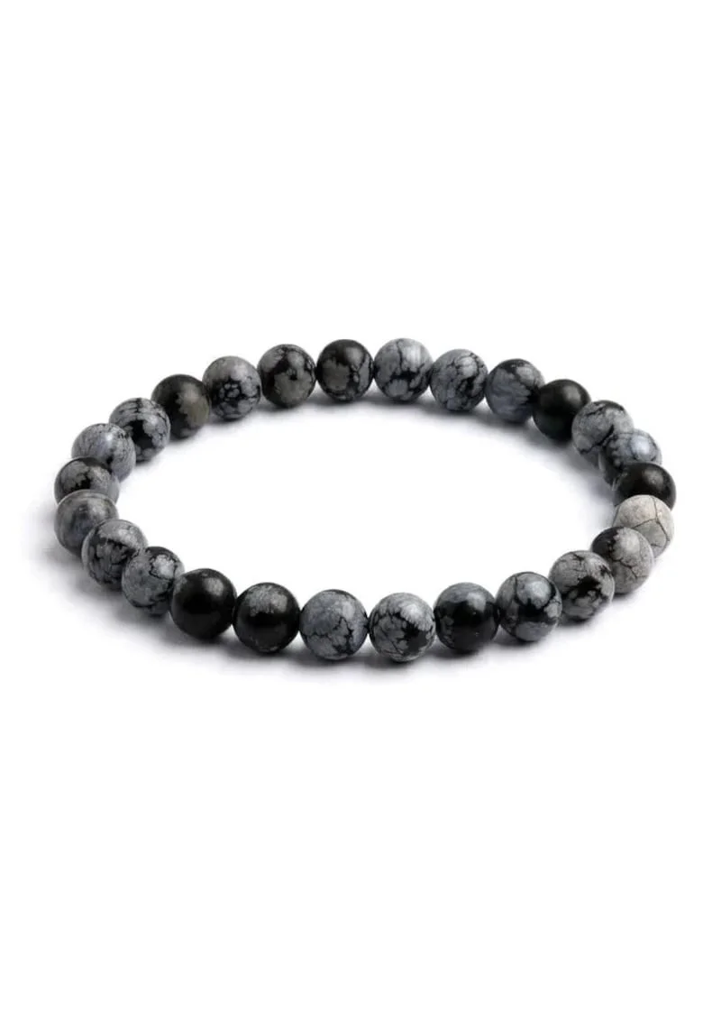 Bratara cu Pietre Semipretioase Naturale Obsidian Fulg de Nea de 6mm, unisex