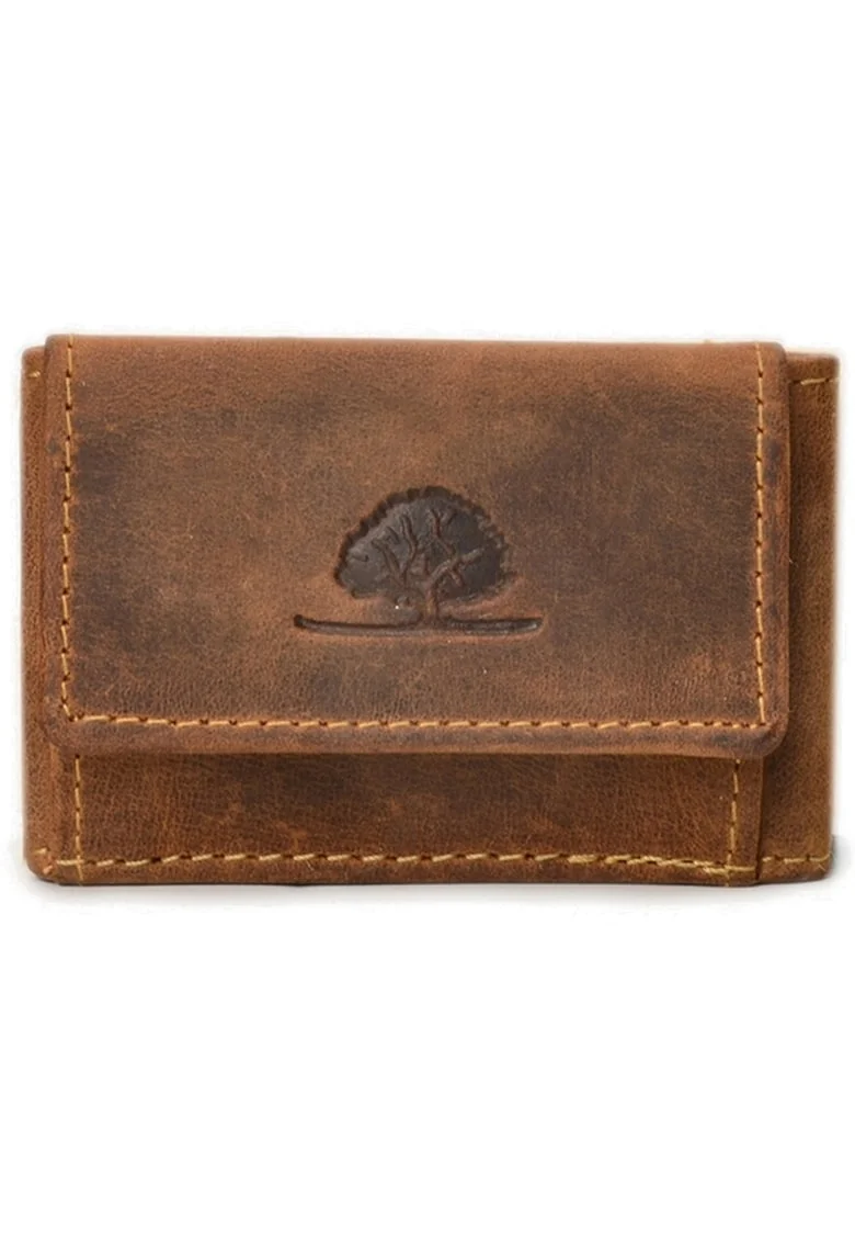 Portofel unisex piele naturala maro antichizat 8.5 x 6 cm, Vintage,  Maro antichizat