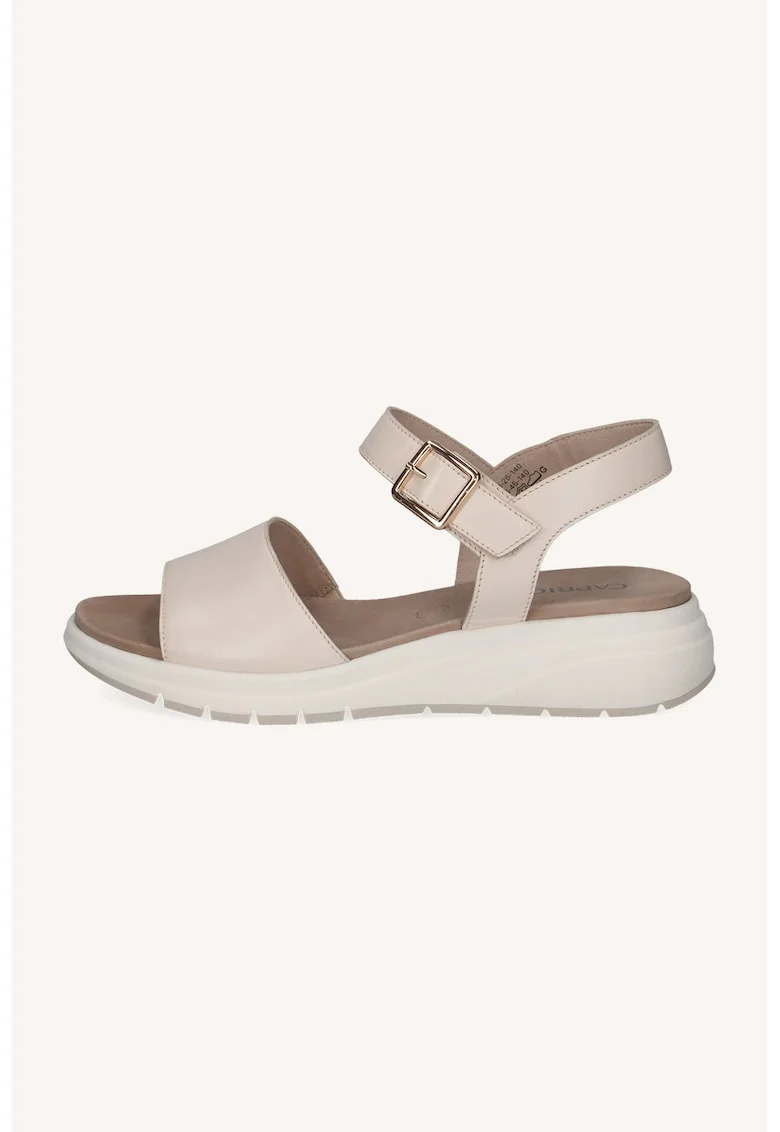 Sandale wedge din piele cu catarama, Crem