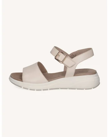 Sandale wedge din piele cu catarama, Crem