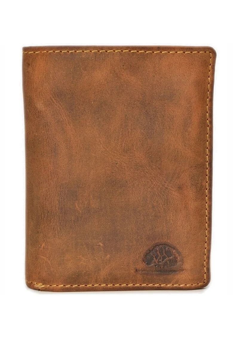 Portofel barbati piele naturala maro antichizat 9.5 x 12.5 x 2.5 cm, Vintage,  Maro antichizat