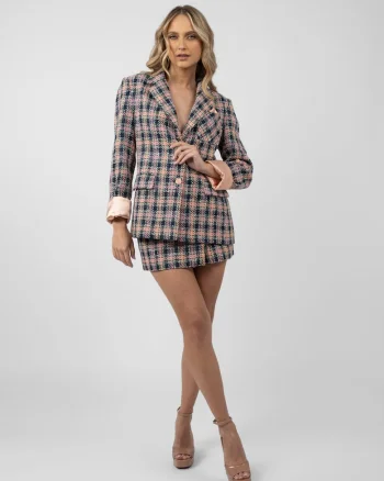Fusta mini din tweed pastel