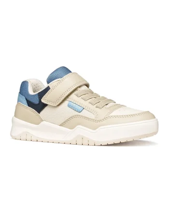 Pantofi sport Perth din piele ecologica si plasa cu banda velcro, Albastru inchis/Bej deschis