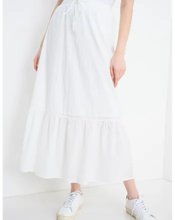 Fusta midi de bumbac organic, Alb