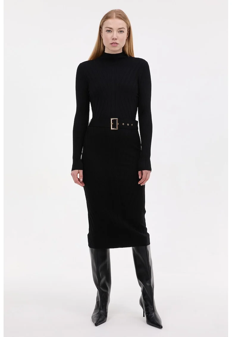 Rochie midi tricotata si cambrata, Negru
