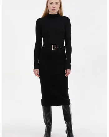 Rochie midi tricotata si cambrata, Negru