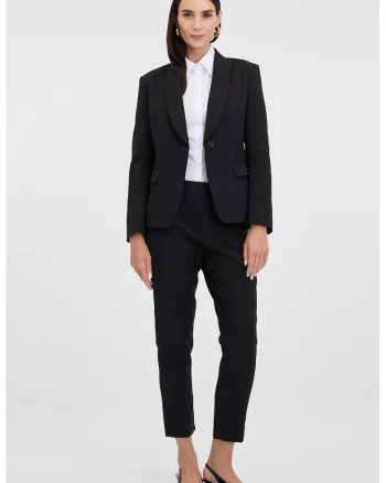 Pantaloni chino crop cu model uni, Negru