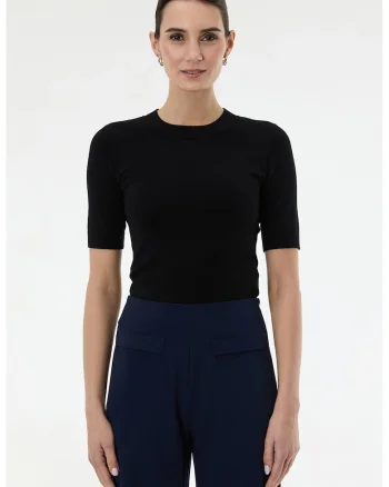 Tricou slim fit cu model uni, Negru