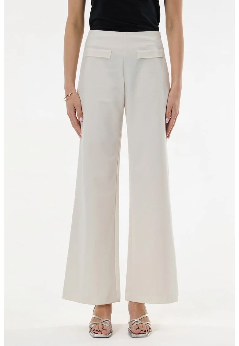 Pantaloni evazati cu fermoar lateral, Alb