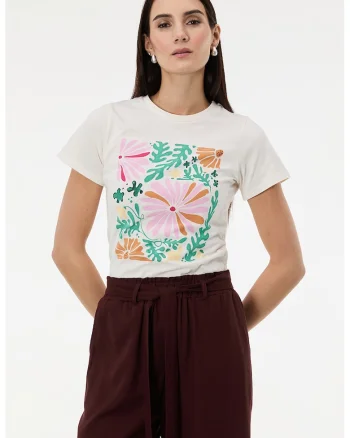 Tricou regular fit cu imprimeu floral, Alb