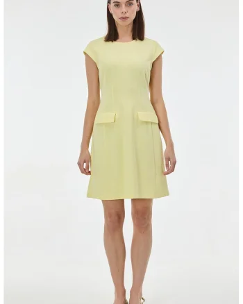 Rochie scurta cu croiala dreapta, Galben pastel