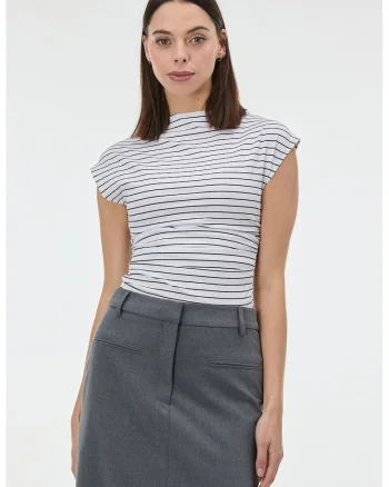 Bluza slim fit cu model in dungi, Alb/Negru