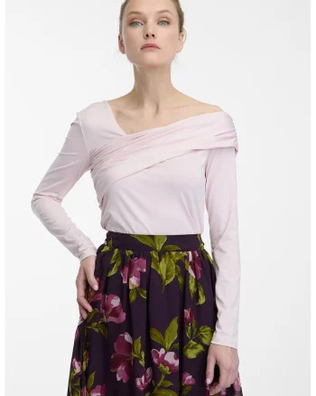 Bluza slim fit cu decolteu drapat, Roz deschis