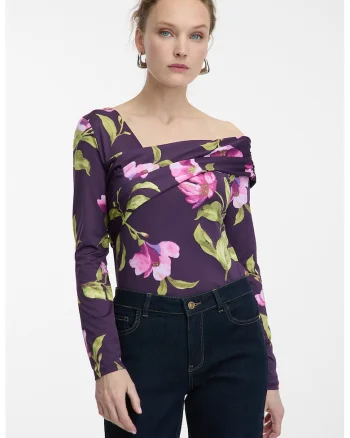 Bluza slim fit cu decolteu drapat, Violet/Roz
